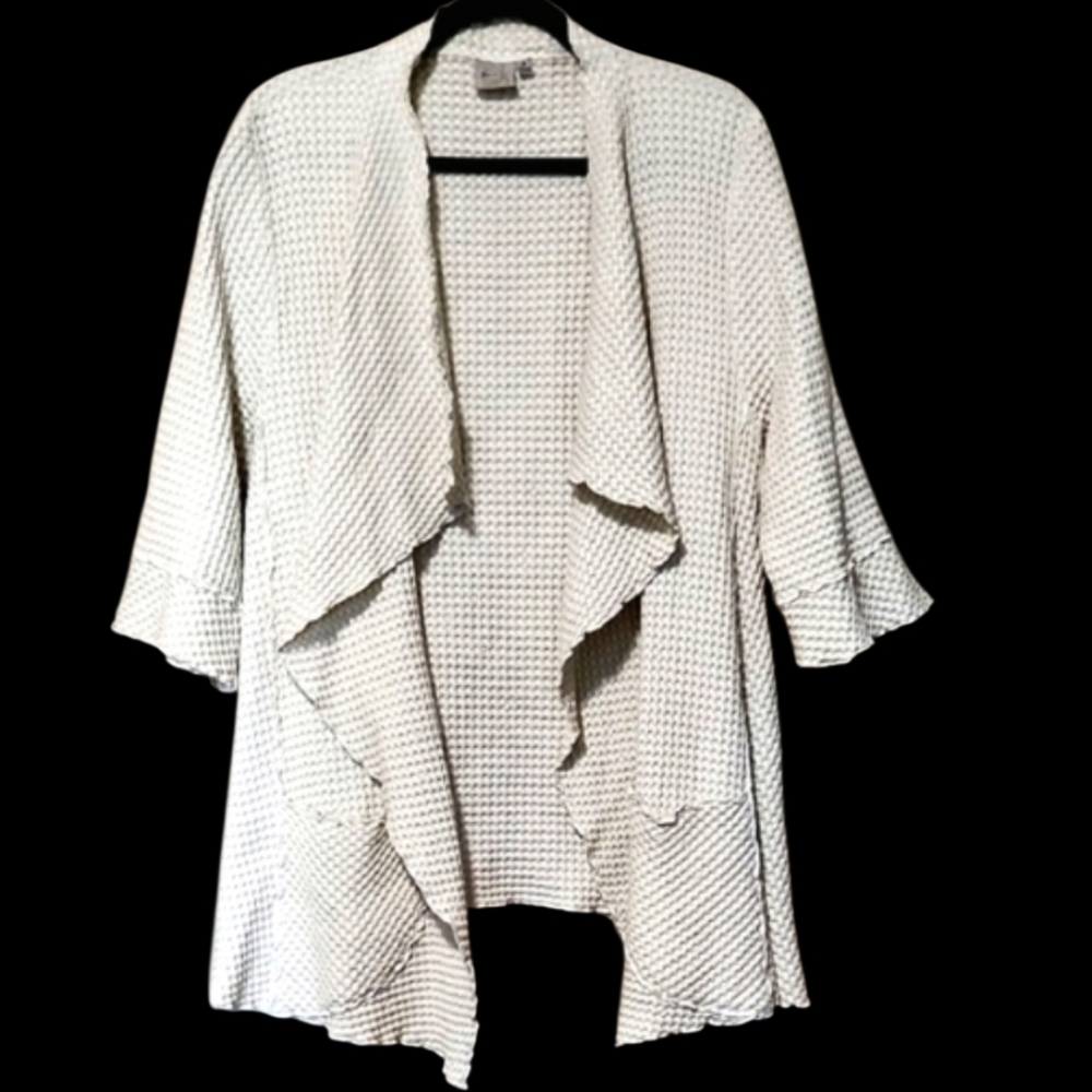 Focus 100% Cotton Waffle Knit Open Front Swing Cardigan Size Large